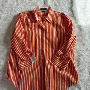Lauren Orange and White Striped Button-Up Shirt